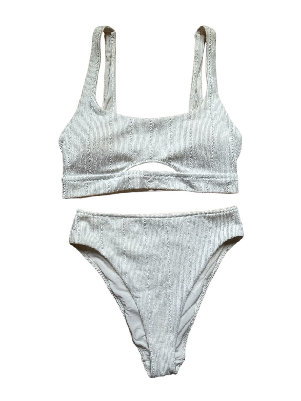 aerie White Ribbed Cutout Bikini Set